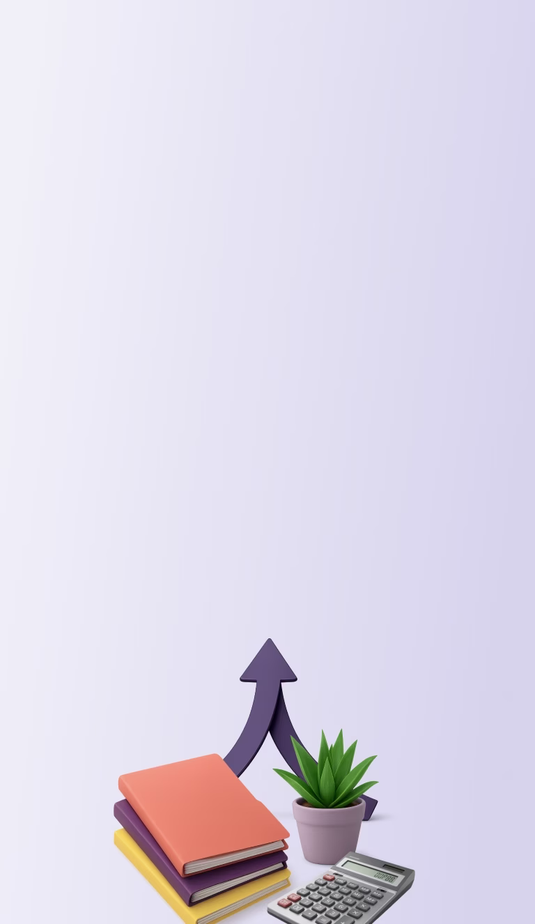 Libros, una calculadora y una flecha ascendente - simbolizan el crecimiento financiero a través de la consolidación de préstamos.